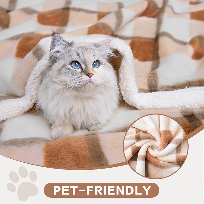PU MEI Super Soft Faux Rabbit Fur Sherpa Fleece Throw Blanket, Reversible - Image 3