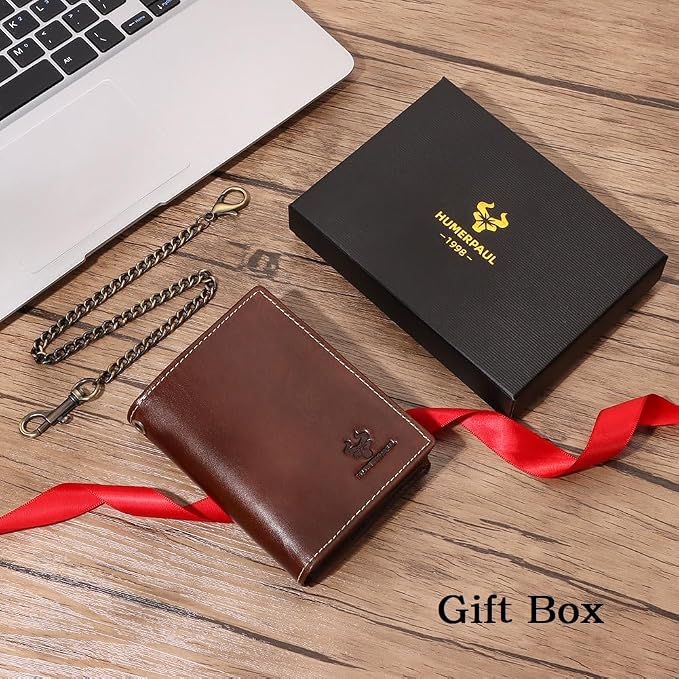 Holder for AirTag Men's Wallet Genuine Leather Purse RFID Blocking Bifold - Image 6