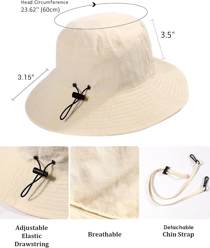 Water-Resistant Sun UPF 50+ Bucket Hat Protection Packable Brimmed Boonie - Image 6