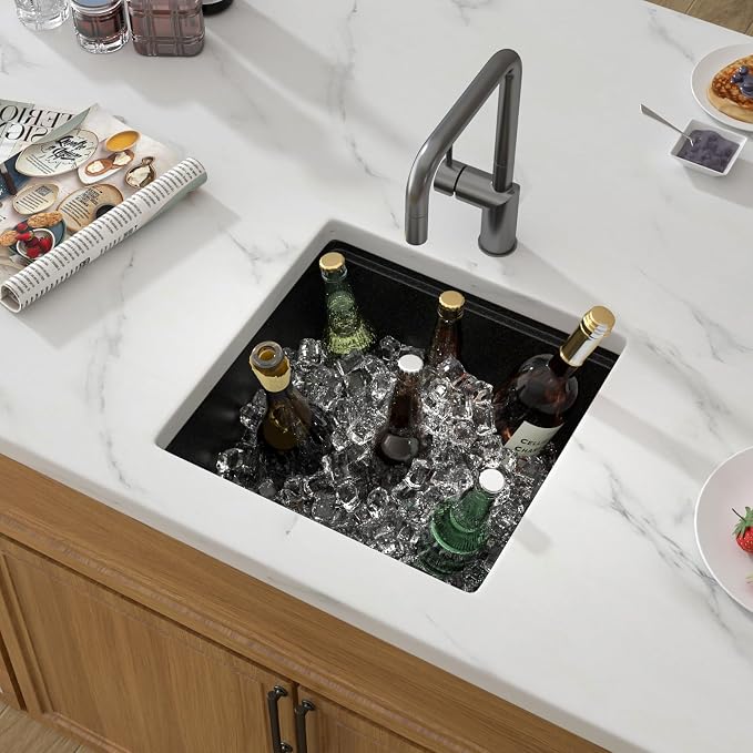 18 Black Granite Composite Bar Sink 18x18 Single Bowl Granite Composite - Image 5