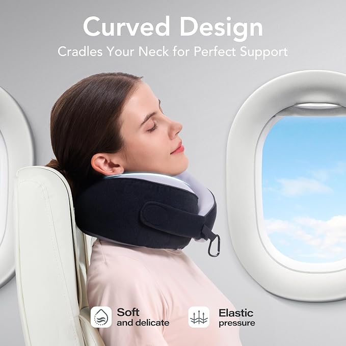 Travel Pillow, 100% Pure Memory Foam Travel Neck Pillow Airplane Neck Support - Image 4