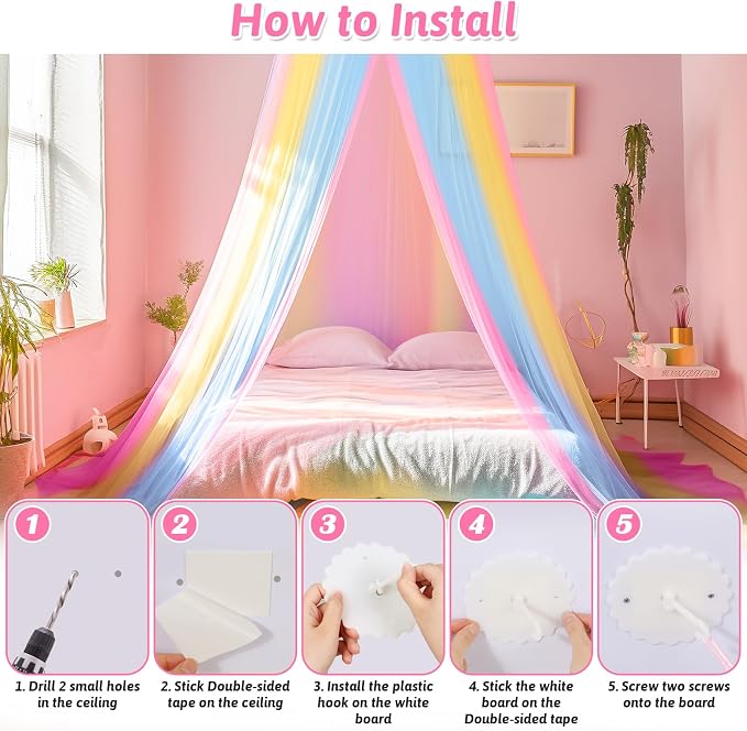 Mosquito Net for Bed, Large White Bed Canopy for Girls, Hanging Bed Net - Image 5