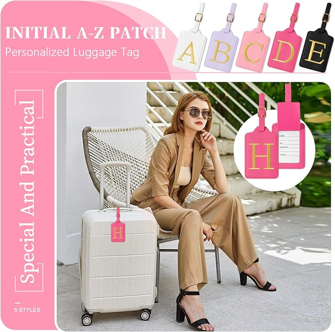 Personalized Rose Red Leather Initial Luggage Tags - Image 6