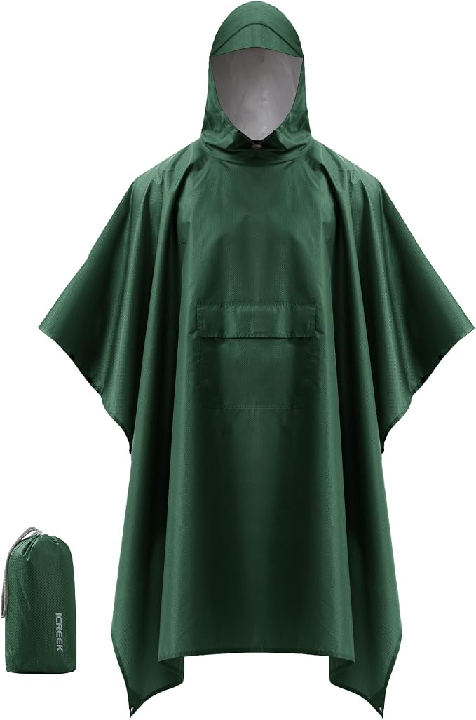 iCreek Hooded Rain Poncho with Pocket Waterproof Lightweight Unisex Raincoat by iCreekoutdoor