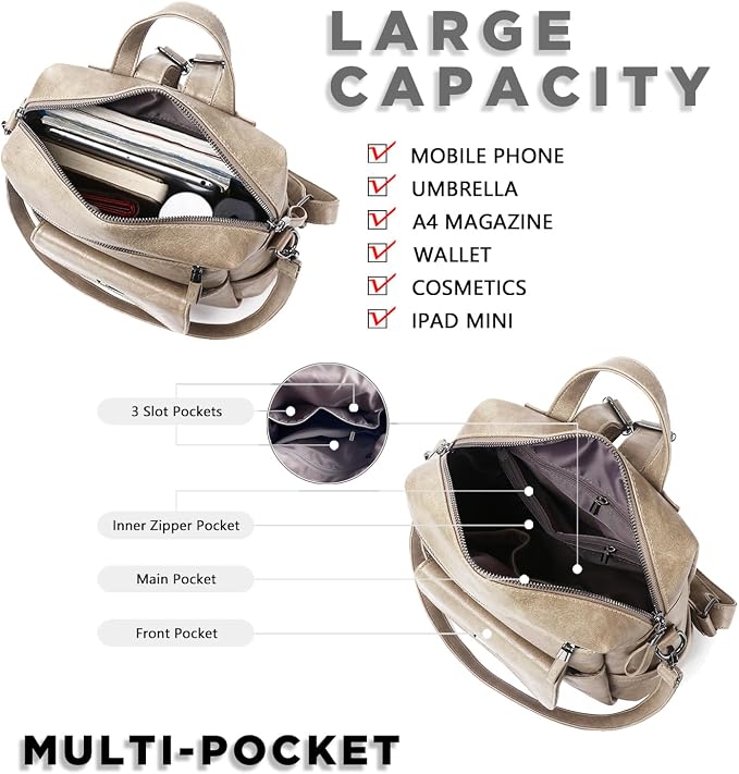 PU Leather Backpack Purse for Women Fashion Multipurpose Design Handbag Ladies - Image 6