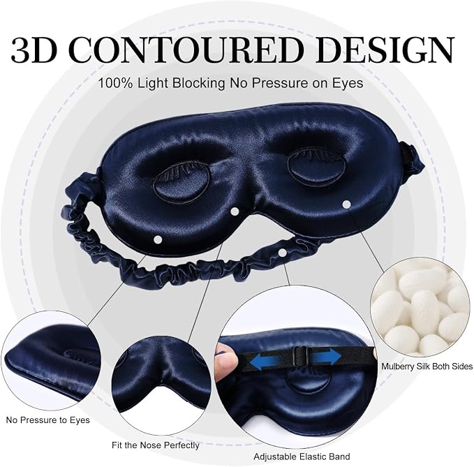 ZIMASILK Adjustable 22 Momme 100% Pure Mulberry Silk Sleep Mask, 3D Contoured - Image 2