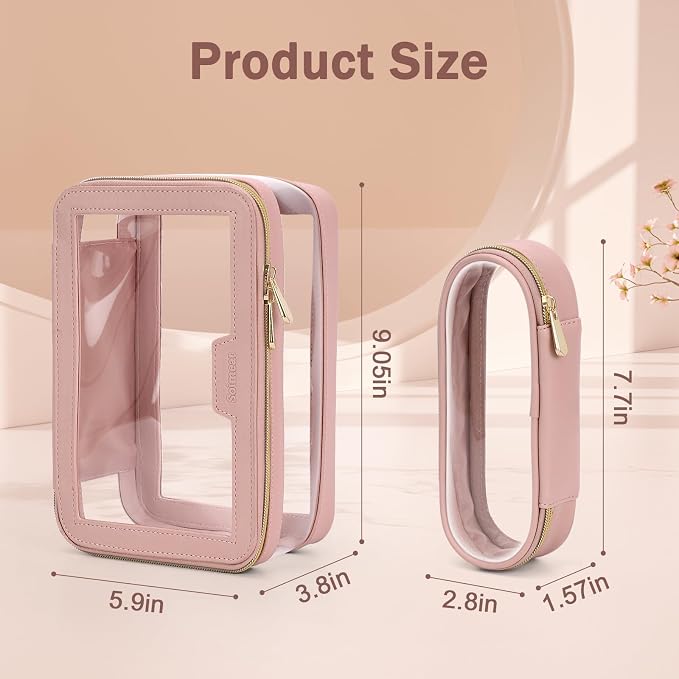Travel Clear Makeup Bag with Makeup Brush Bag, Leather Makeup Case Toiletry Bag - Image 6