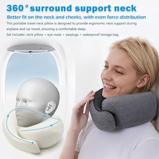 Travel Neck Pillow for Airplane, Memory Foam Travel Neck Pillow, Adults turtle - Image 4