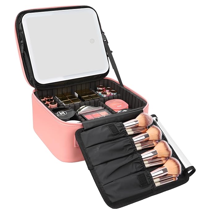 Relavel Travel Makeup Bag With LED Mirror Portable Travel Makeup Organizer 3 by Relavel