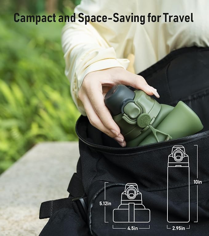 TakeToday Collapsible Water Bottles 20oz, Leak Proof, Foldable Silicone Travel - Image 2