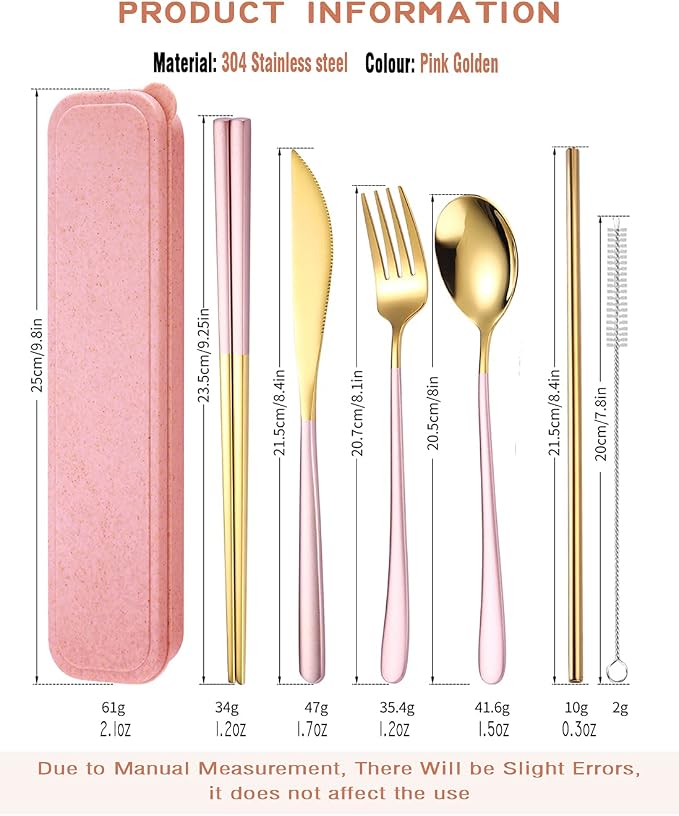 AARAINBOW 6 Pieces 18/8 Stainless Steel Flatware Set Portable Reusable Cutlery - Image 2