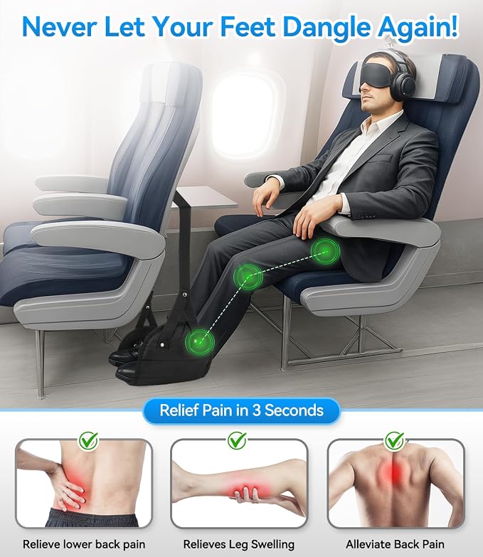Portable Airplane Foot Hammock-Ultimate Comfort Bundle w/Sleep Mask & Ear Plugs - Image 2