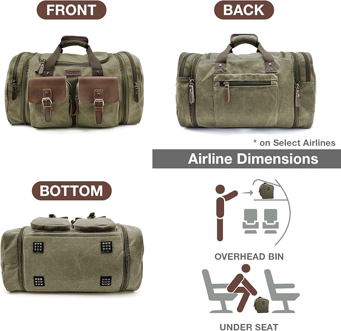 Wildroad 50L Travel Duffel Bag, Expandable Canvas Genuine Leather Duffle Bag - Image 5