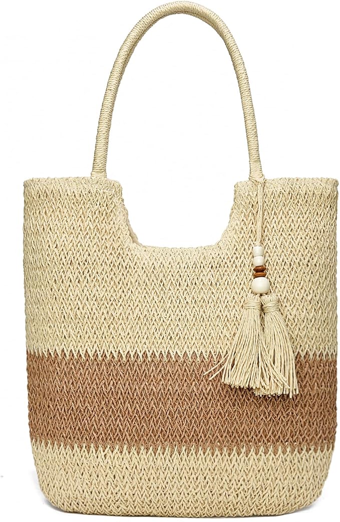 Straw Beach Bags for Women Woven Beach Tote Bag Casual Boho Large Shoulder by YAVCOOL