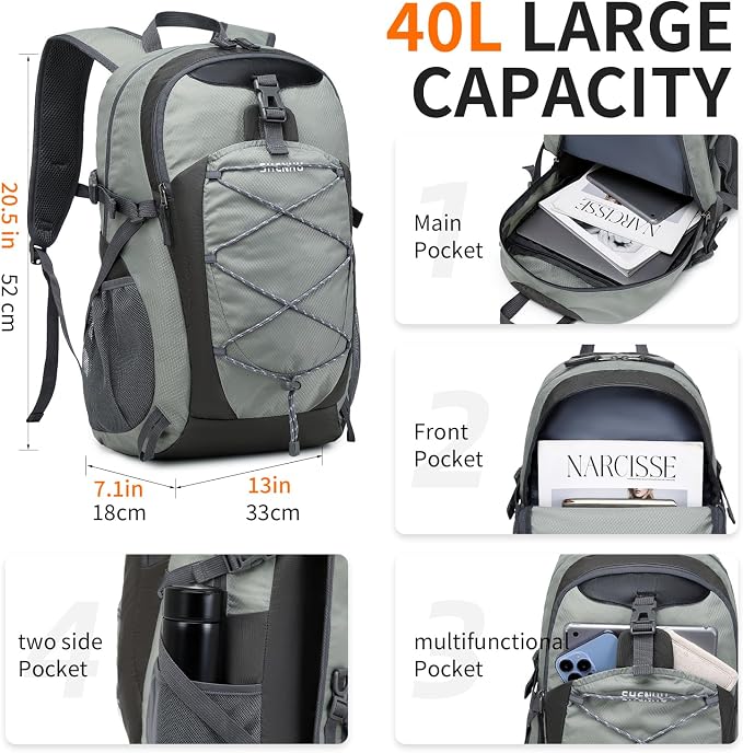 40L Hiking Backpack Lightweight Daypack Waterproof Travel Camping Backpack - Image 3