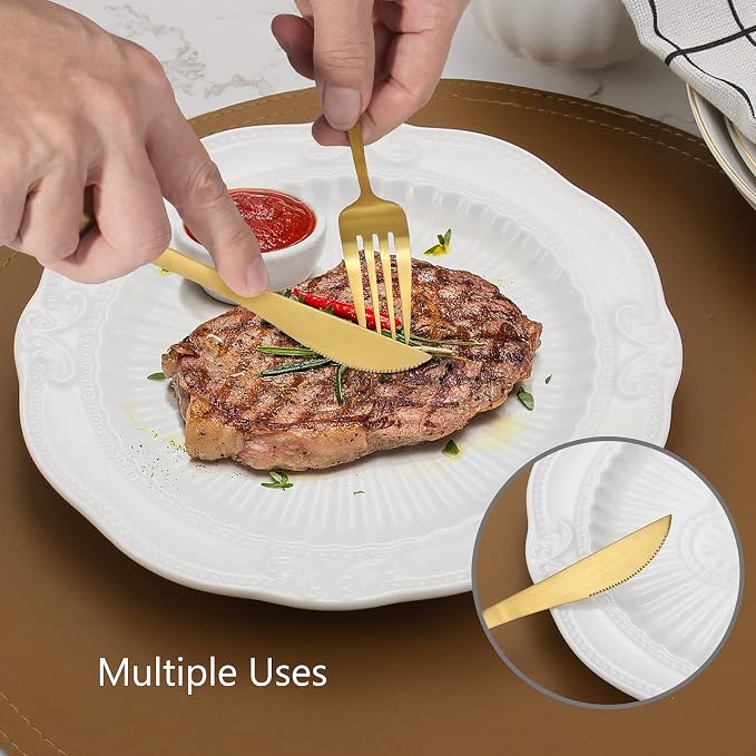 Matte Gold Silverware Set, VANVRO 20-Piece Stainless Steel Flatware Set - Image 5