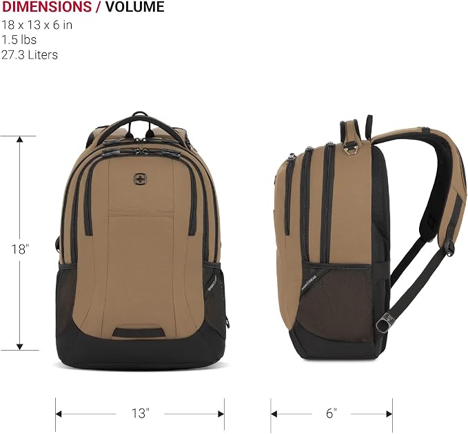 SwissGear Cecil 5505 Laptop Backpack, Pastel Brown/Black - Image 5