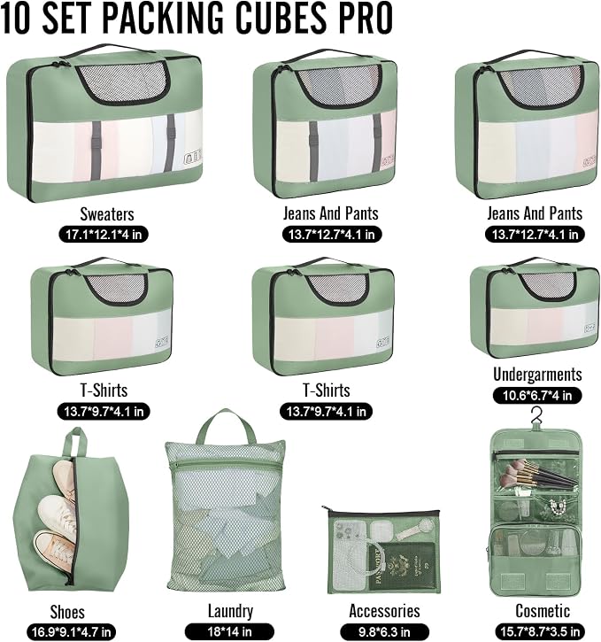 Veken 10 Set Packing Cubes for Travel Essential, Suitcase Organizer Bags in 4 - Image 2
