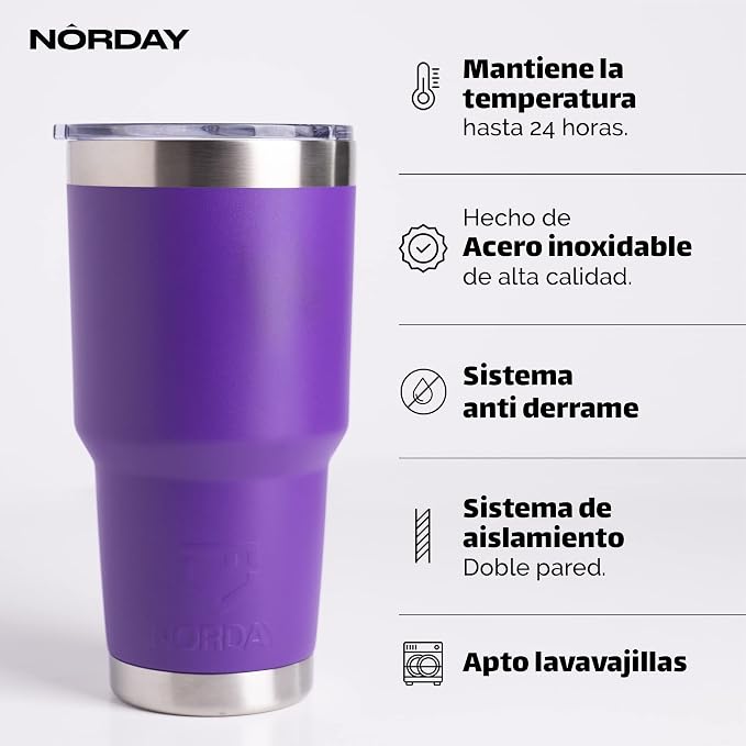 NORDAY | Tumbler with Lid - 30oz - Violet Insulated Tumbler - Stainless Steel - Image 2