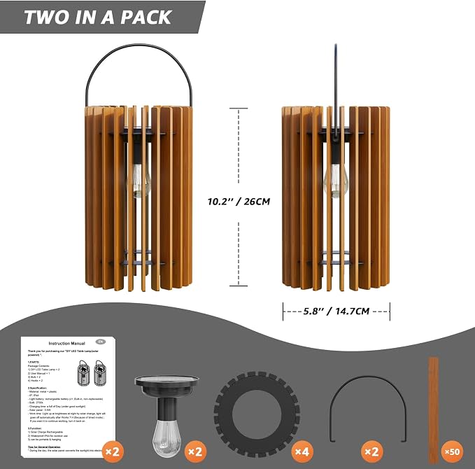 2 Set Solar Lantern Outdoor Rattan Lamp Outside Lights Hanging LED - Image 4