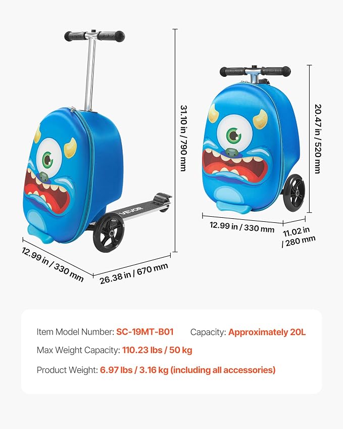 VEVOR Ride-on Luggage, 20 L Capacity, 20 Inches Kids Scooter Suitcase - Image 7