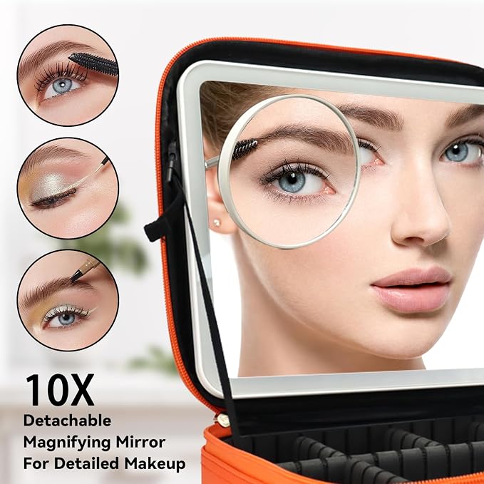 Travel Makeup Bag with LED Mirror and 10x magnifying glass with 3 Lighted - Image 2
