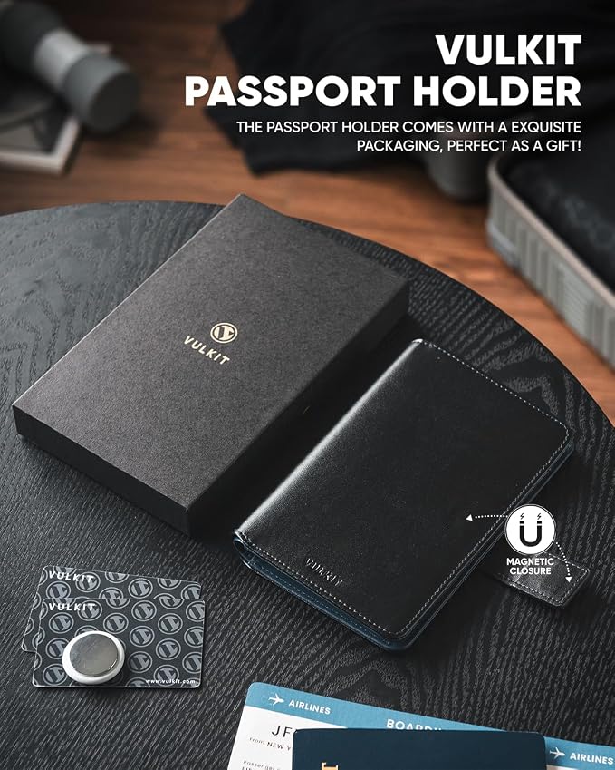 VULKIT Passport Holder with Airtag Holder RFID Blocking Passport Wallet Travel - Image 6