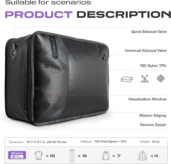 TPU Vacuum Bag for Travel, 70D Nylon Reusable Compression Bag - Image 2