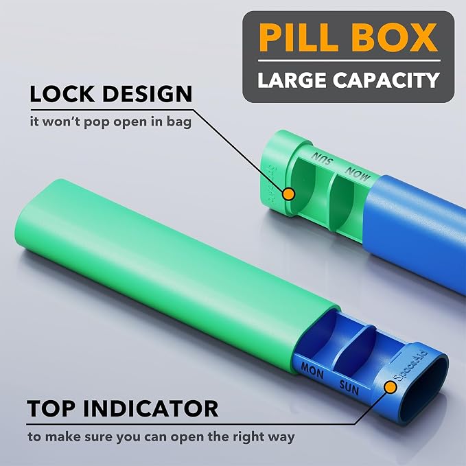 SpaceAid 2 Pack Pill Organizer Box 7 Day, Weekly Travel Pill Case Holder - Image 3