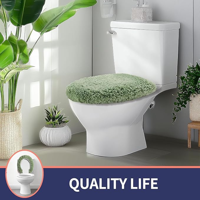 Microfiber Elongated Toilet Seat Cover 19.5"x 15" Machine Washable Solid Toilet - Image 7