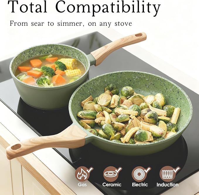 Nonstick Cookware Set, 2-Piece Non-Toxic Coated 10.25 Inch Frying Pan & Saucepan - Image 3