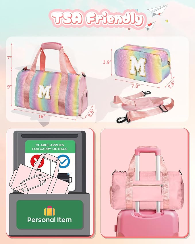 Preppy Gifts-Girl Gym Bag with Shoe Compartment, Kid Personalized Weekender - Image 3