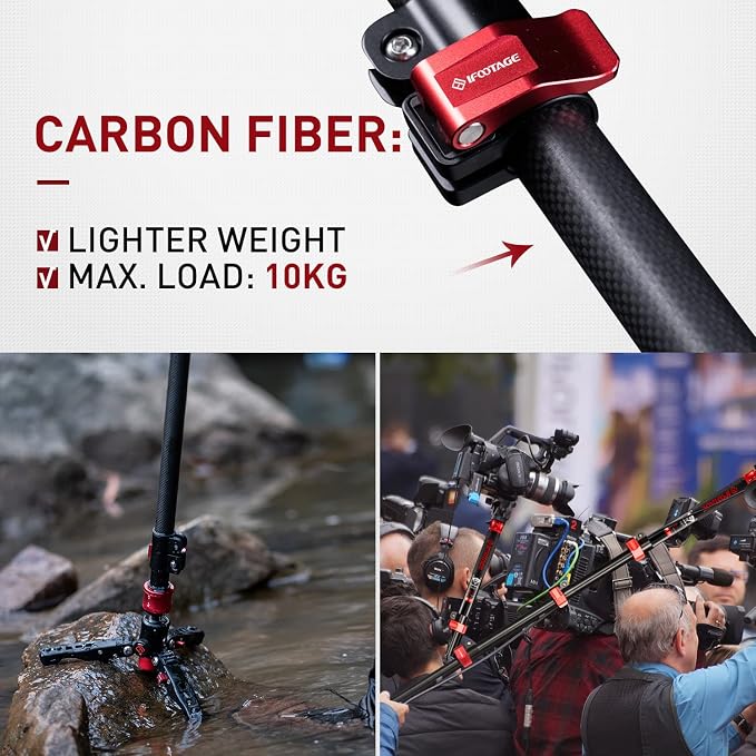 IFOOTAGE Monopod with Feet, 59’’ Lightweight Telescopic Carbon Fiber Camera - Image 2