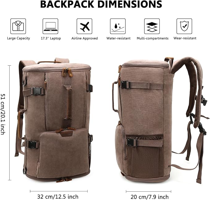 G-FAVOR 40L Travel Backpack, Vintage Canvas Rucksack Convertible Duffel Bag - Image 5