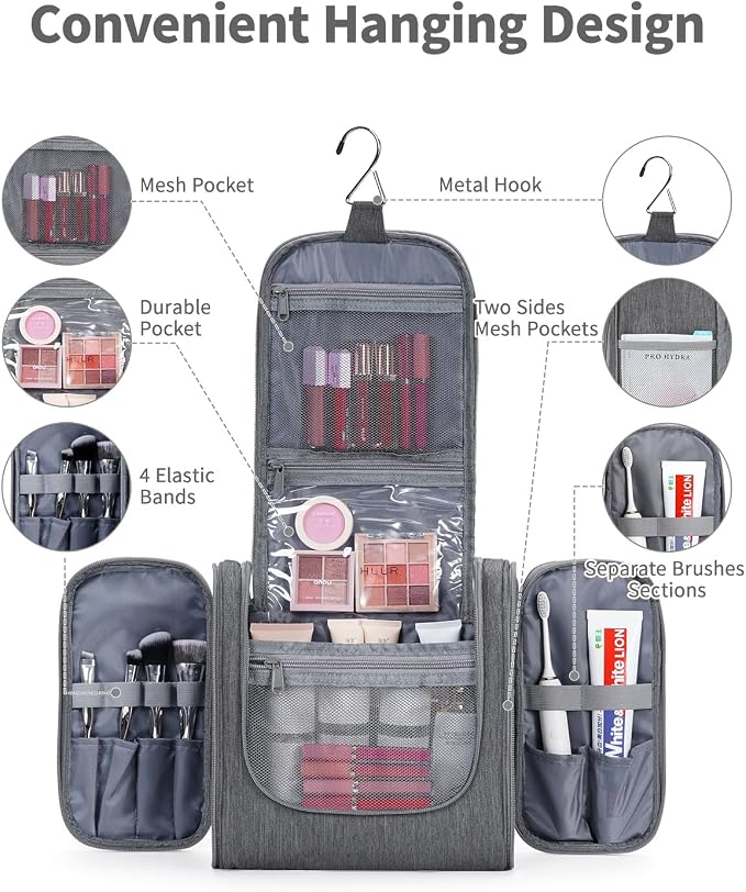 Narwey Hanging Toiletry Bag for Women Travel Makeup Bag Organizer Toiletries - Image 2