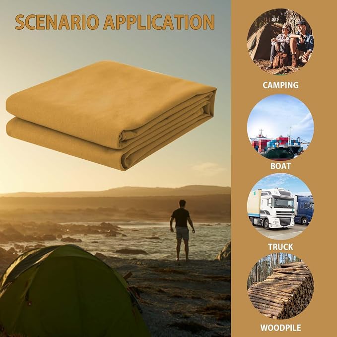 FoundGo 12x12ft Canvas Tarp 22 Mil Tarps 14 oz Canvas Tarpaulin Heavy Duty - Image 7