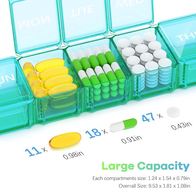Extra Large Pill Organizer 2 Pack, XL Pill Box 7 Day, Weekly Pill Case - Image 2