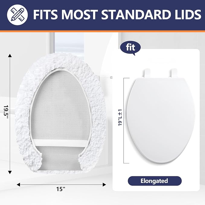 Microfiber Elongated Toilet Seat Cover 19.5"x 15" Machine Washable Solid Toilet - Image 2