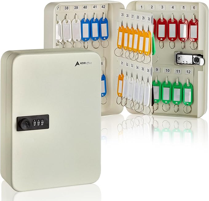 AdirOffice Key Lock Box – 48 Key Hooks Wall Mounted Key Cabinet Lock Box by AdirOffice