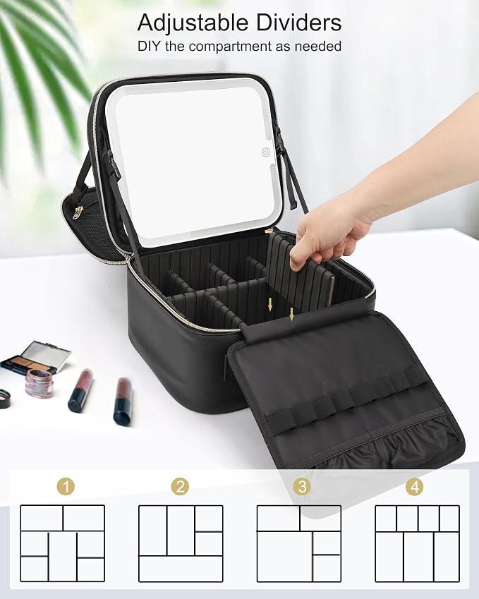 Relavel Makeup Bag with LED Mirror, Travel Makeup Case with Rechargeable - Image 3
