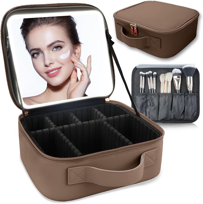 Makeup Bag with Led Mirror, Travel Makeup Organizer with 3 Color Setting by SUILU