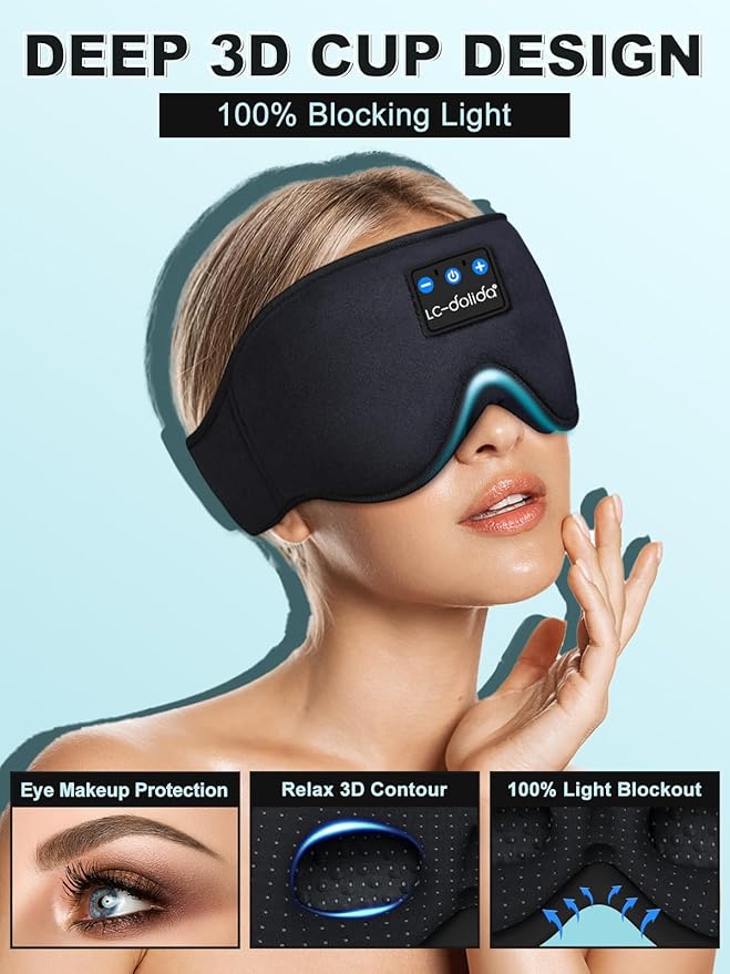 LC-dolida Sleep Headphones, 3D Sleep Mask Bluetooth Wireless Music Eye Mask - Image 2
