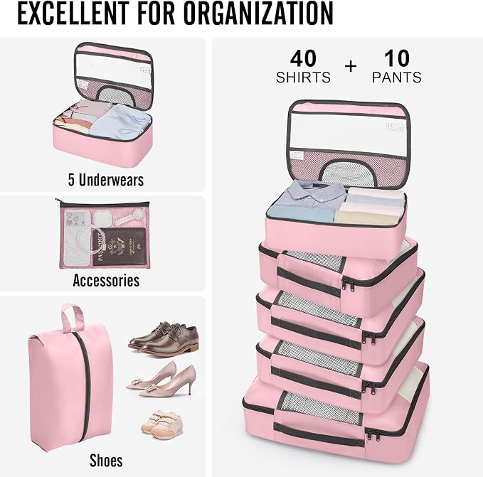 Veken 10 Set Packing Cubes for Travel Essential, Suitcase Organizer Bags in 4 - Image 5