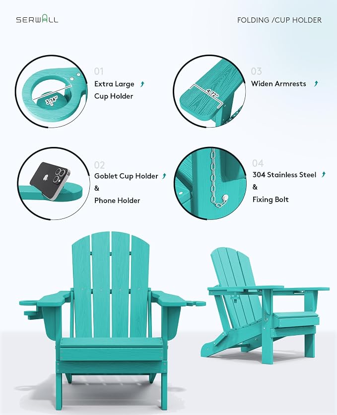 SERWALL Adirondack Chair with Cup Holders - Image 8