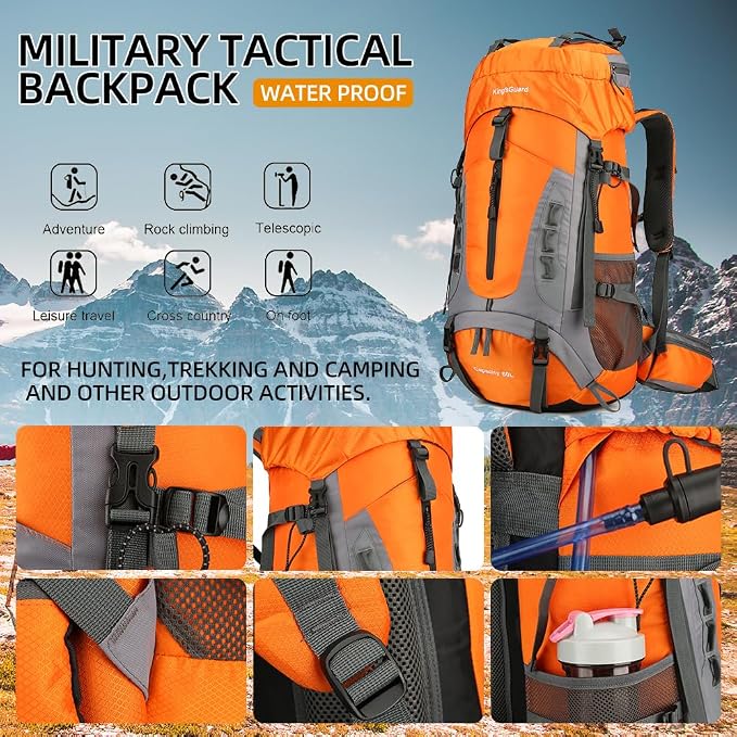 King'sGuard 60L Hiking Backpack Large Waterproof Camping Backpack - Image 6