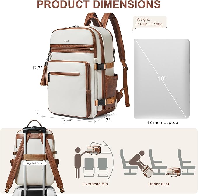 Shrrie Laptop Backpack for Women, Vegan Leather Backpack Work Computer - Image 5