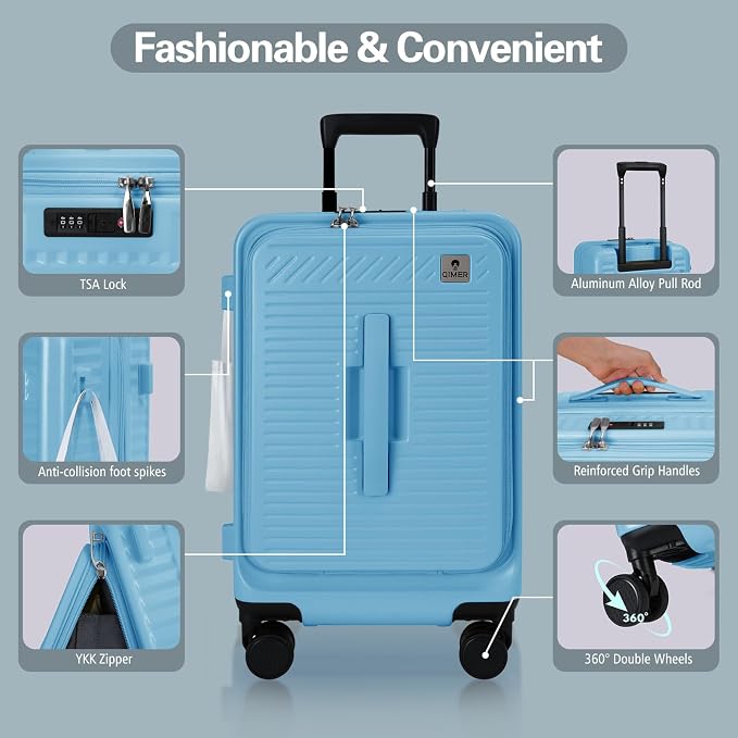 20 Inch Luggage with Spinner Wheels, Expandable Front Opening Suitcase 100% PC - Image 5