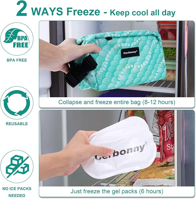 Cerbonny Freezable Kids/Adults Green Fish Theme Lunch Cooler, Suit - Image 3
