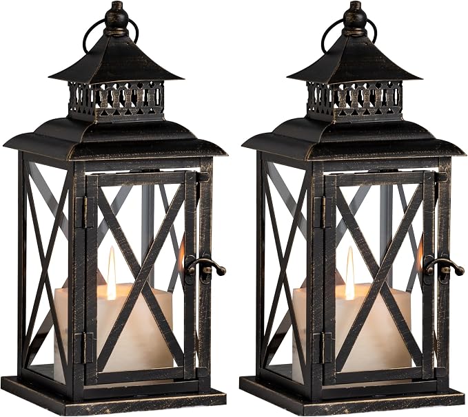 DECORKEY Lantern Decorative Indoor & Outdoor, 2 Pack Large Hanging Candle by DECORKEY