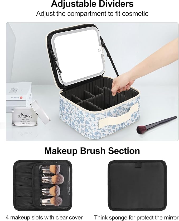 Chomeiu Makeup Bag with LED Mirror, Cute Cosmetic Bags Birthday Gifts - Image 3